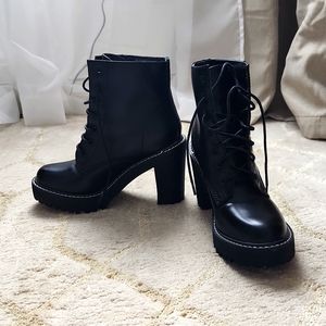 Black healed combat boots